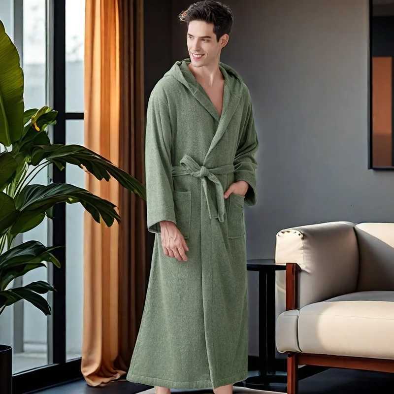 Bathrobe Man Extra Long 100 Cotton Male Thick Towel Fleece Dressing Gown Mens Bathrobe Winter Robe Plus Size XXL Robe Pajamas C251104