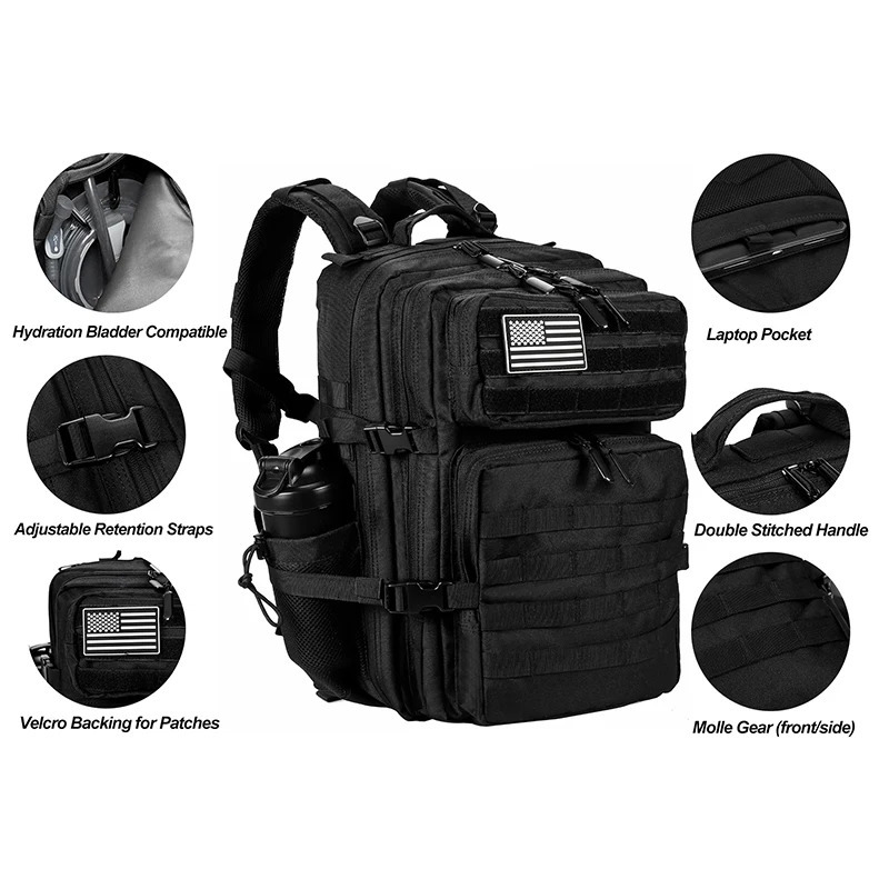 LHI 45L35L25L Tactical Backpack for Men and Women Waterproof Athlete Gym Outdoor Bag Travel Hiking Rucksack with Bottle Holder 251103