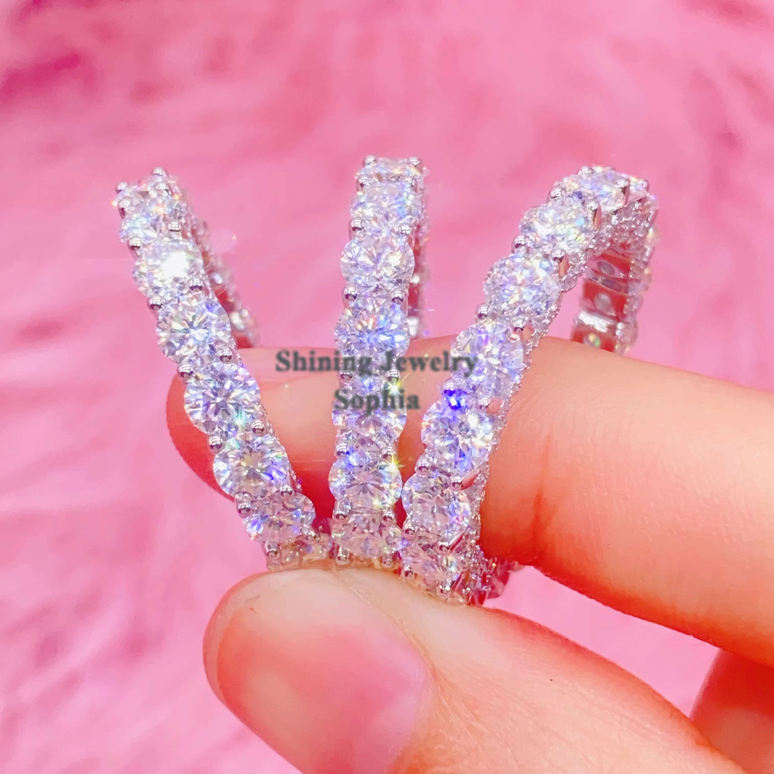 New Arrival Luxury Best Gift Women Eternity Ring S925 Sterling Silver Gold Plated Moissanite Engagement Ring