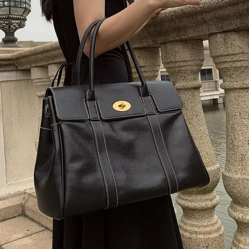 New Soft Leather Tote High-End Feel Oil Wax Skin Commuter Large Capacity Handbag Single Shoulder Crossbody Bag