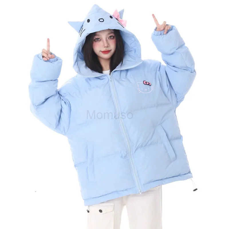 Sanrio Hello Kittys Women Down Jacket Sanrioed Winter Thickened Cotton-Padded Jacket Girls Student Hooded Coat Tops Warm Cotton Clothes H251104