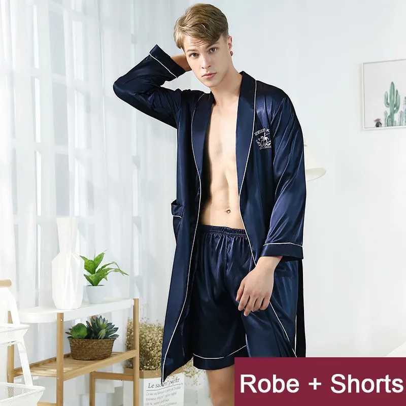 Men Robe Set Satin Loose Kimono Bathrobe Gown Sexy Long Sleeve Autumn Sleepwear Nightgown Bridegroom Wedding Intimate Lingerie C251104