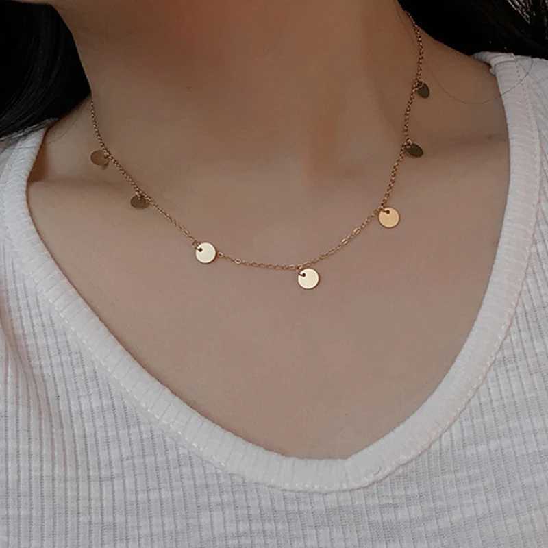 Fashion Simple Stainless Steel Round Small Coin Pendant Necklace For Women Gold Color Waterproof Geometric Charm CollarsXJ251104