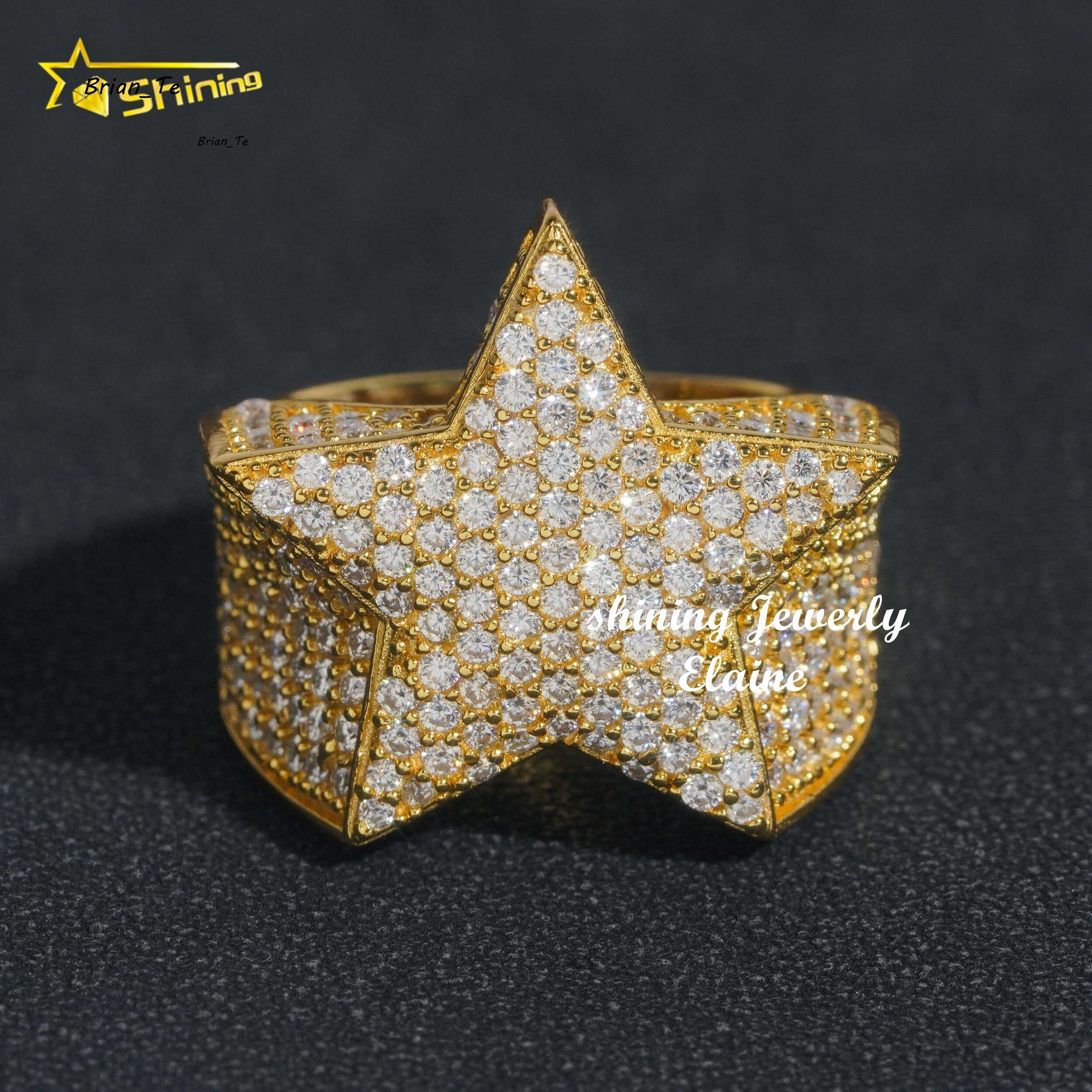 Fashion Jewelry Diamond Vvs Moissanite Custom Ring 925 Sterling Silver Hip Hop Jewelry Luxury Iced Out Star Ring