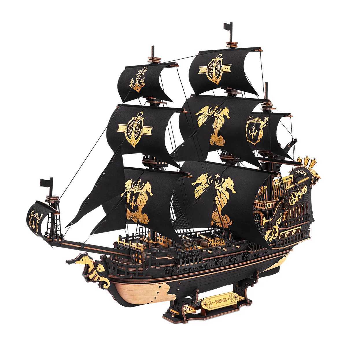 Robotime ROKR The Seahorse Barque Precolored Baroqueera Warship for Adult Gifts for Family Building Block Kit 3D Wooden Puzzle C251104