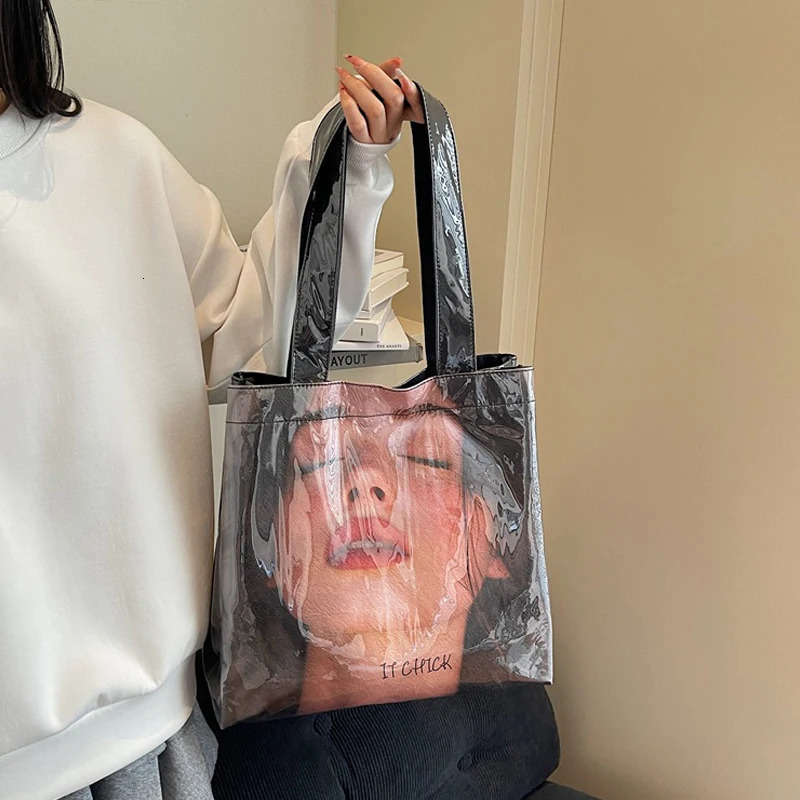 PVC Kraft Paper Shoulder BagPortrait Print Women Tote BagLarge Top-Handle HandbagWaterproof Shopping PouchStudent Schoolbag251104ww
