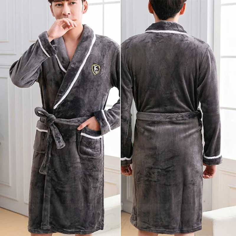 Autumn Winter Thick Flannel Men Robe Kimono Bathrobe Gown Coral Fleece Sleepwear Home Clothes Plus Size Nightwear Lounge Wear C251104