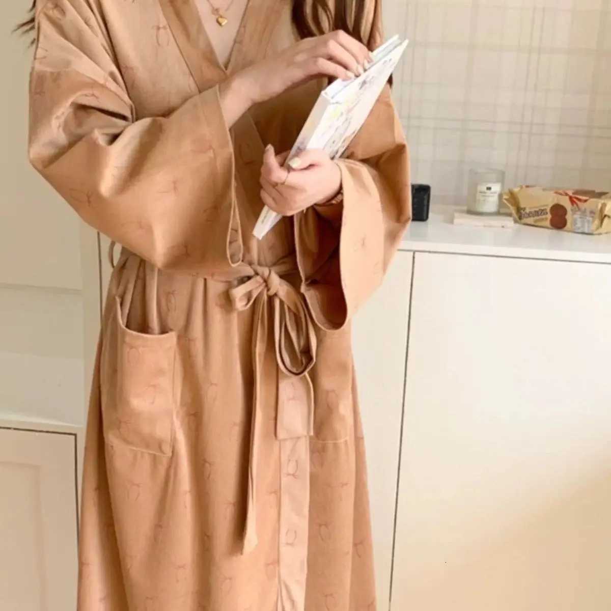 Korean Style Long-sleeved Floral Robe Womens New Autumn Winter Casual Loose Bathrobe Pajamas Home Wear Night Ladies Funny Gifts C251104
