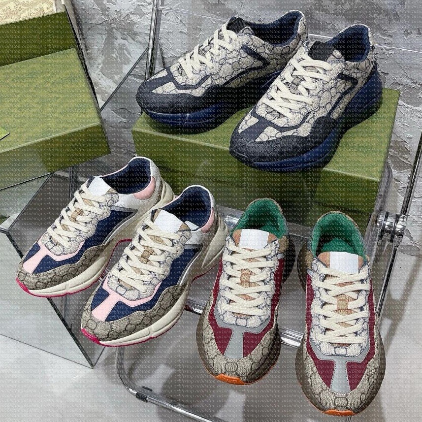 Rhyton Sneakers Designer shoes Multicolor Sneakers Beige Men Trainers Vintage Ladies casual shoe leather Shoes Sneaker size 35-46