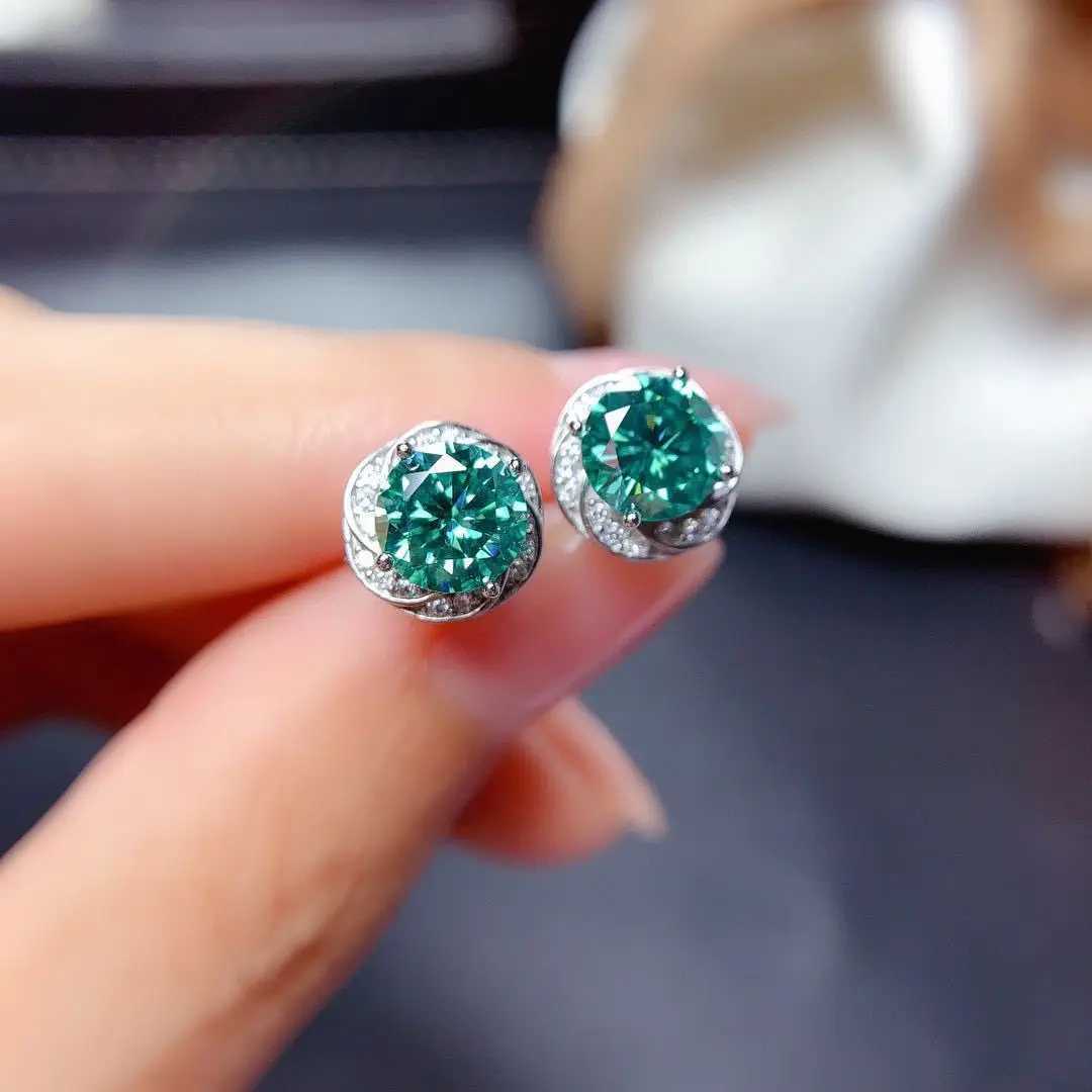 Luxury Blue and Green Moissanite CZ Stud Earrings Silver Color Jewelry Engagement Wedding Earring For Wen Bridal GiftsC250403
