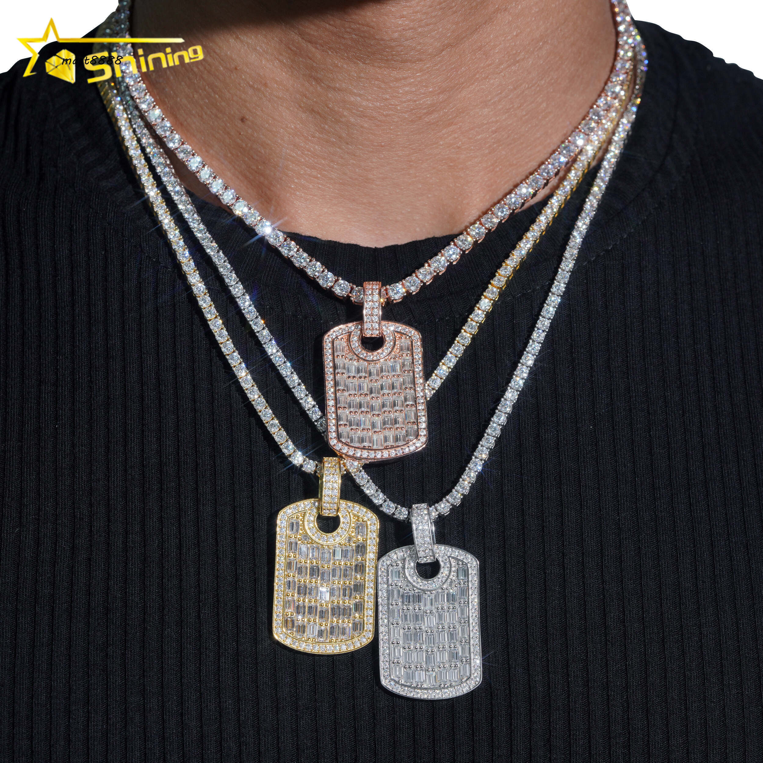 Iced Out Baguette Mossanite Tag Charms 925 Sterling Silver VVS Moissanite Diamond Pendant Fine Jewelry Ready to Ship