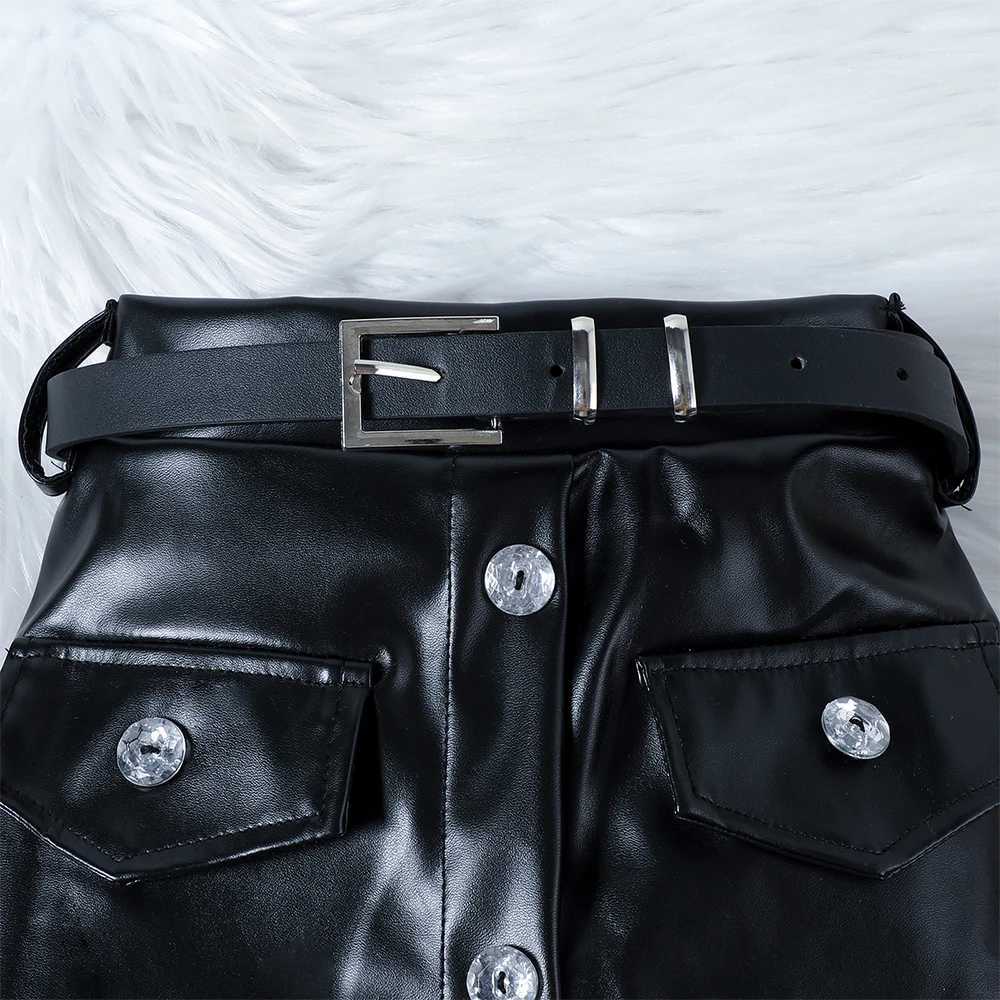 Summer Children Girl Clothes Street Fashion PU Leather Halter Short Vest+Skirt with Belt 3pcs Suit Kids Girls Set For 1-6 Years J250403