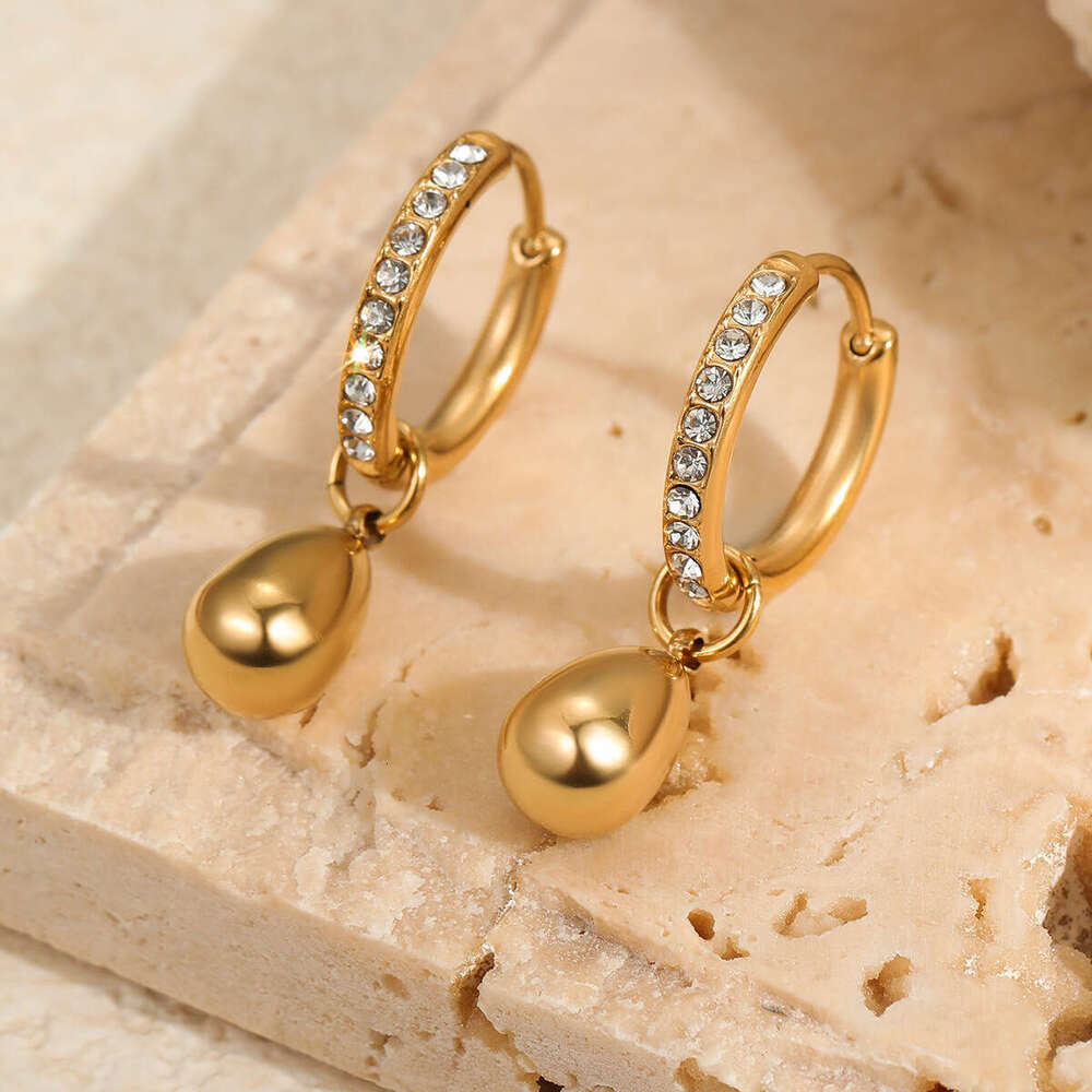 Cross-Border Hot-Selling Fashion Small Hoop Earrings Stainless Steel Clips 18K Gold Plated Design Sense Light Luxury Diamond-Studded Ear Jewelry Whole