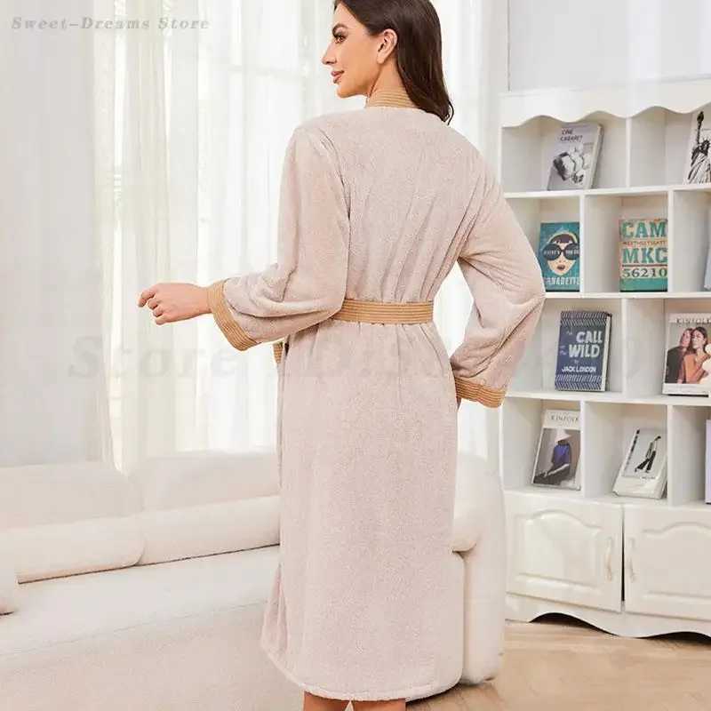 New Couple Long Robe Thicken Coral Fleece Sleepwear Home Wear Autumn Winter Flannel Bathrobe Kimono Gown Loose Casual Loungewear C251104