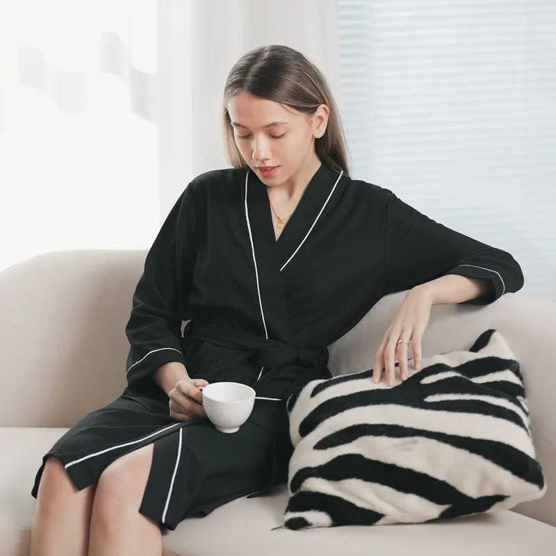 Autumn Long Sleeve Solid Waffle Kimono Unisex Lovers Soft Bath Robe Casual Home Nightrobe Sleepwear Solid Hotel Robe Bathrobe C251104