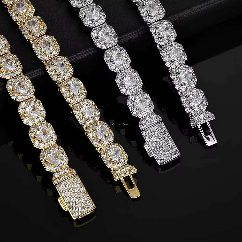 Hip Hop Streetwear Tennis Chain Necklace Zircon Bracelet Men's & Women's Clasp Moissanite Set for Spring