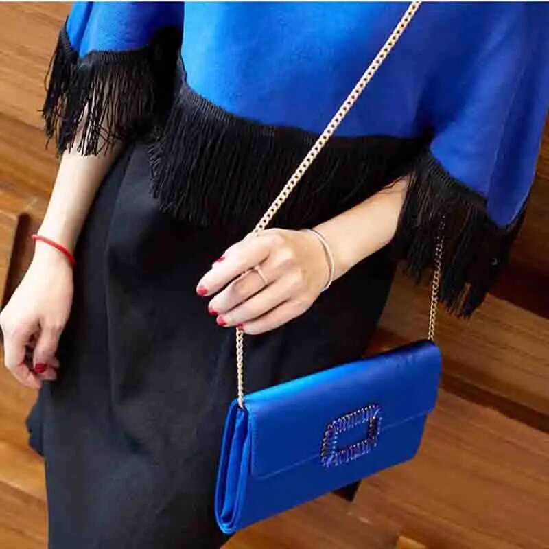 Royal Blue Handbag Rhie Pochette Femme Clutch For Women 2024 Flap Evening Party Bags Purse Clutches With Chain
