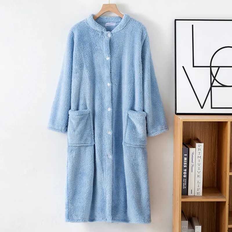 Autumn Winter Thick Bathrobe Women Comfortable Coral Fleece Button Sleepwear Robe Female Dressing Gowns Loose Flannel Robes C251104