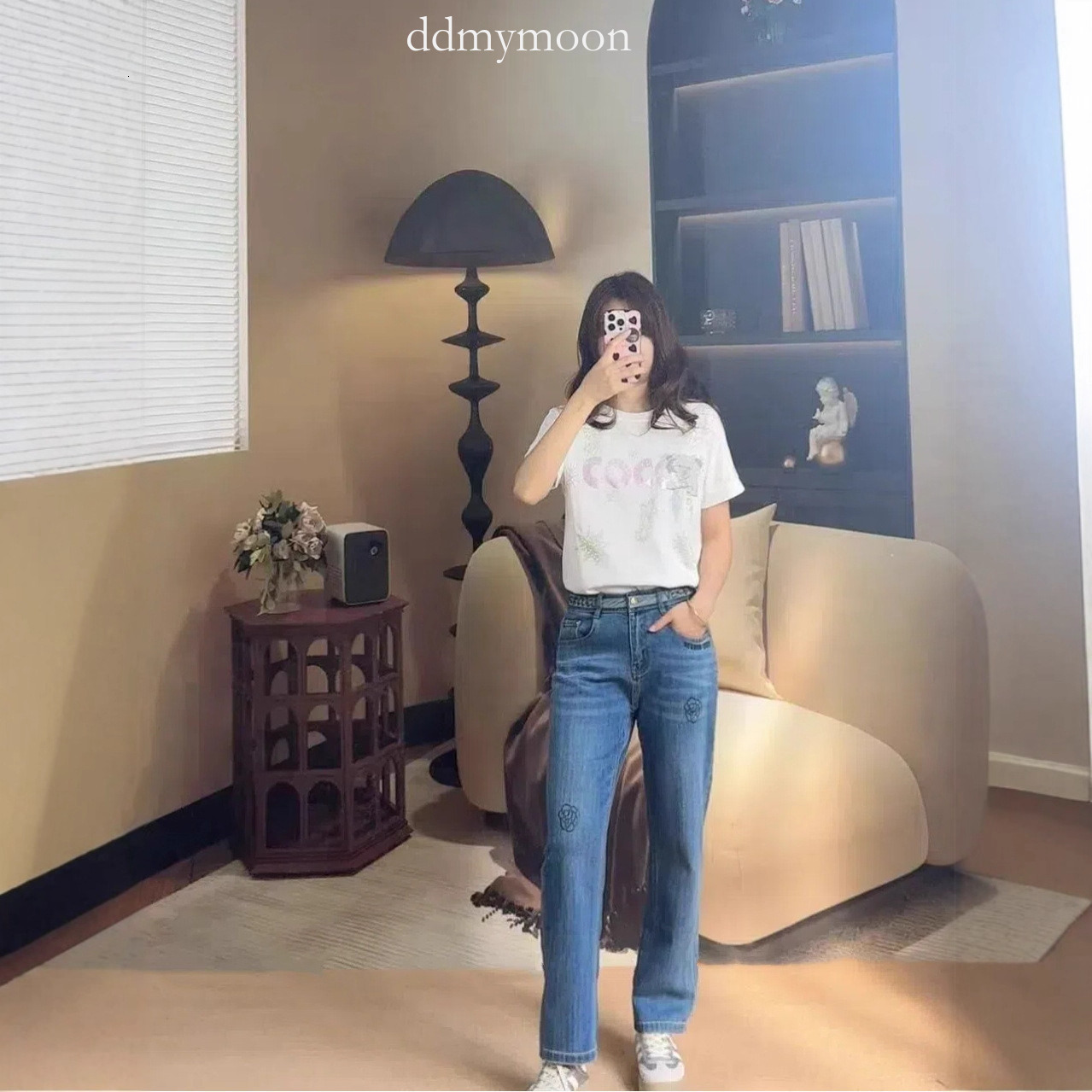 Spring Autumn Wide-Leg Jeans for Women, Slimming High-Waisted Narrow Pants, Vintage Washed and Distressed, Leg-Lengthening Straight-Leg Pants ddmymoon