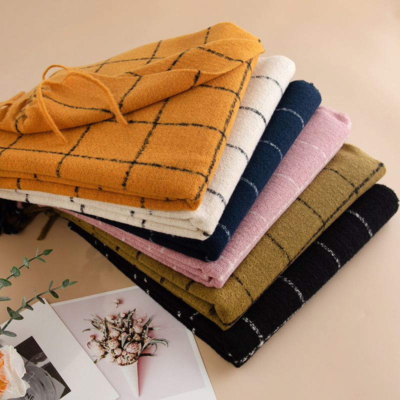 K300 Cross-border plaid scarf women's winter new Korean style all-match imitation cashmere scarf couple warm shawl men's autumn and winter