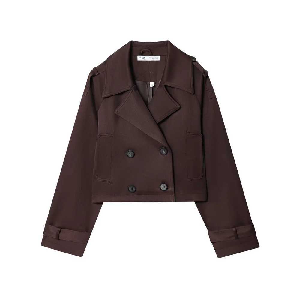 Autumn new womens casual temperament simple lapel long sleeved double breasted short windbreaker J251103