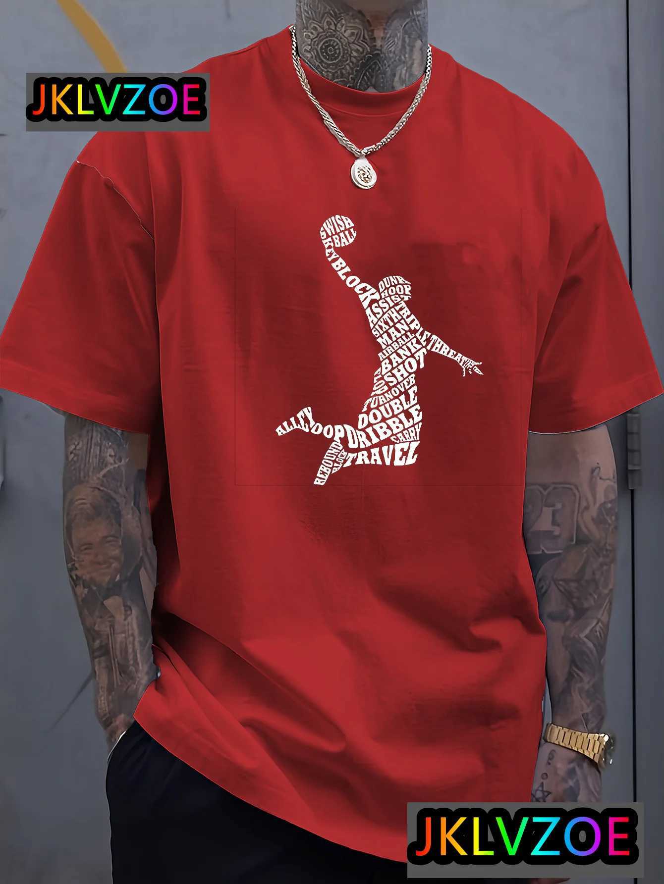 Summer casual short sleeved polyester T-shirt suitable for men playing basketball and letter printing breathable and comfortable T-shirt W250403