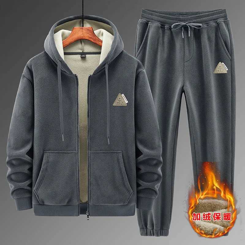 Mens Sherpa Hoodie Jogger Set Winter Thermal Fleece Tracksuit Men Outdoor Casual Sportswear Mans Two Piece Sets J251104