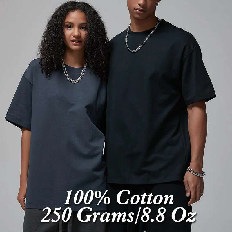 100 Heavy Weight Cotton T Shirt For Men Women Short Sleeve Plain Tops Solid Oversized Tee Shirts Quality Clothing 8.8Oz 250Gsm