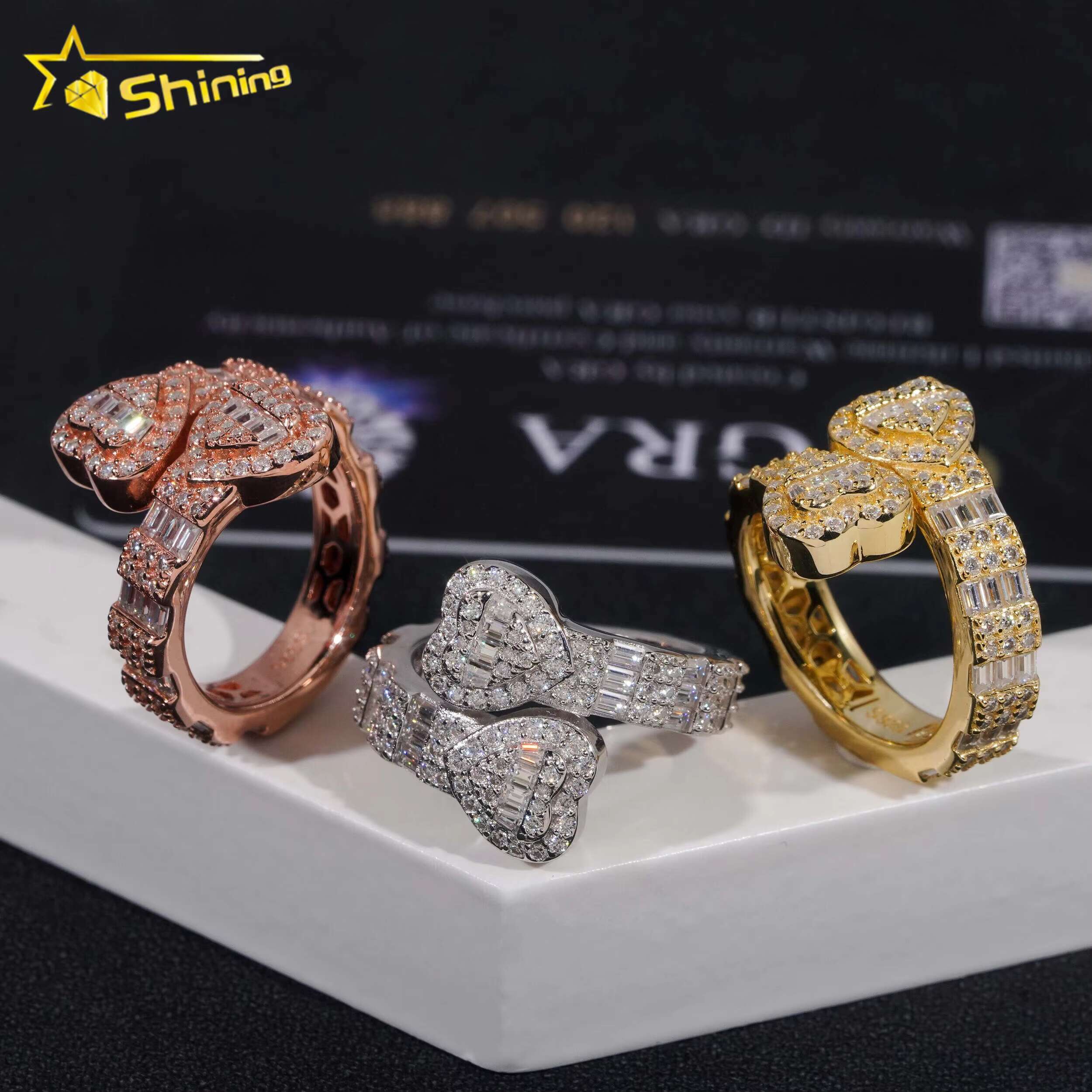Pass Diamond Tester Vvs Moissanite Diamond Rings Sterling Silver 925 Fashion Hip Hop Iced Out Jewelry Custom Ring