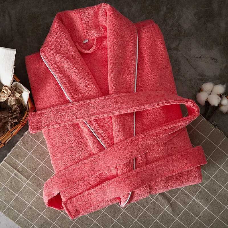 Winter Solid Color Thick Bathrobe Men 100 Cotton Long Towel Fleece Lovers Bathrobe Soft Hotel Robe Ladies Casual Homewear C251104