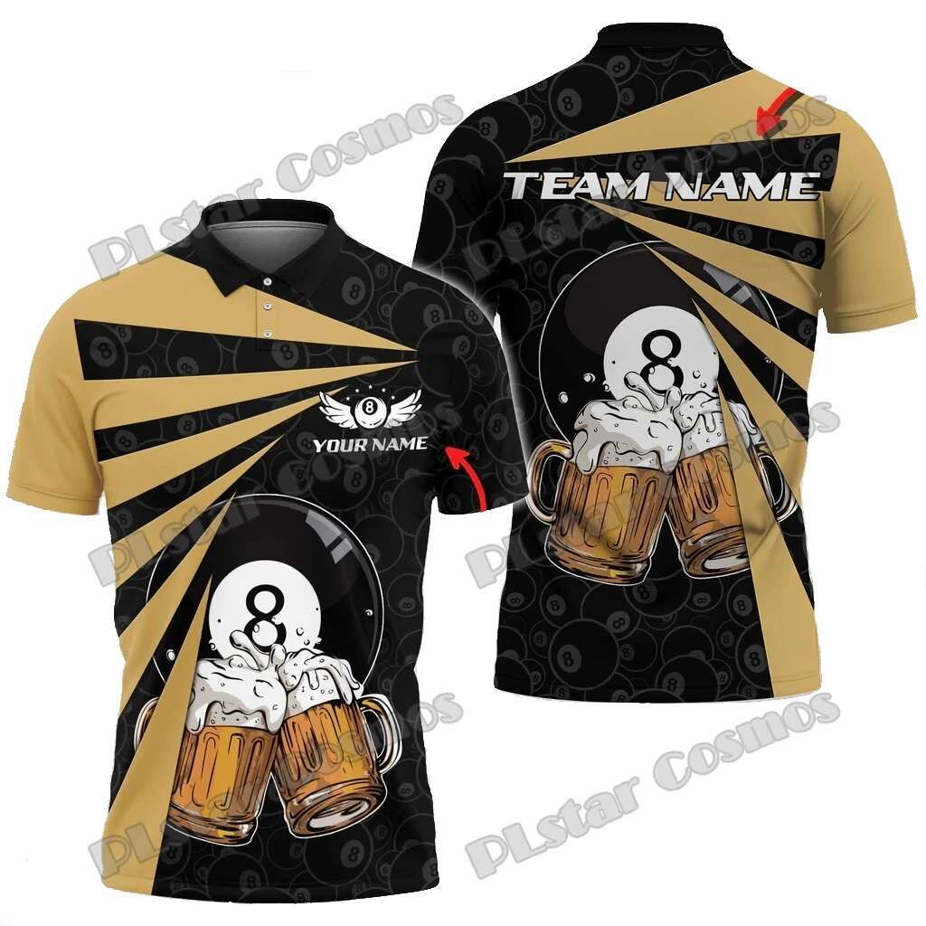 Billiards With Beer Multicolor Options Personalized Name 3D Printed Premium Men's Summer Casual Polo Shirt POL187