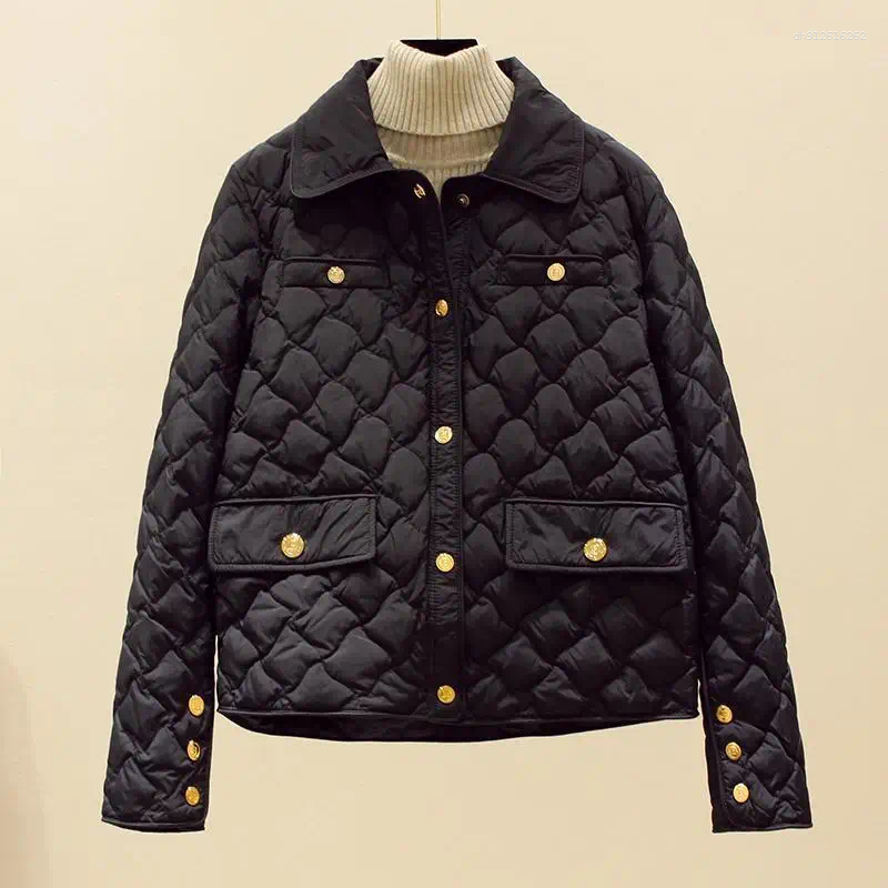 Women's Trench Coats Autumn Winter Down Cotton Coat Quilted Jacket Buttons Clothing Trend Design Outerwear Warm Tops Black White Thin Parkas