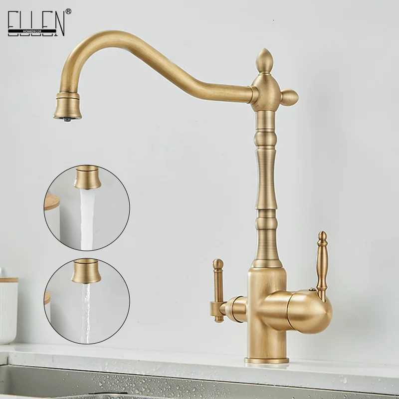 Brass antique light luxury three-in-one e water faucet household sink wash basin hot and cold water faucet splash-proof E1489 Y251104
