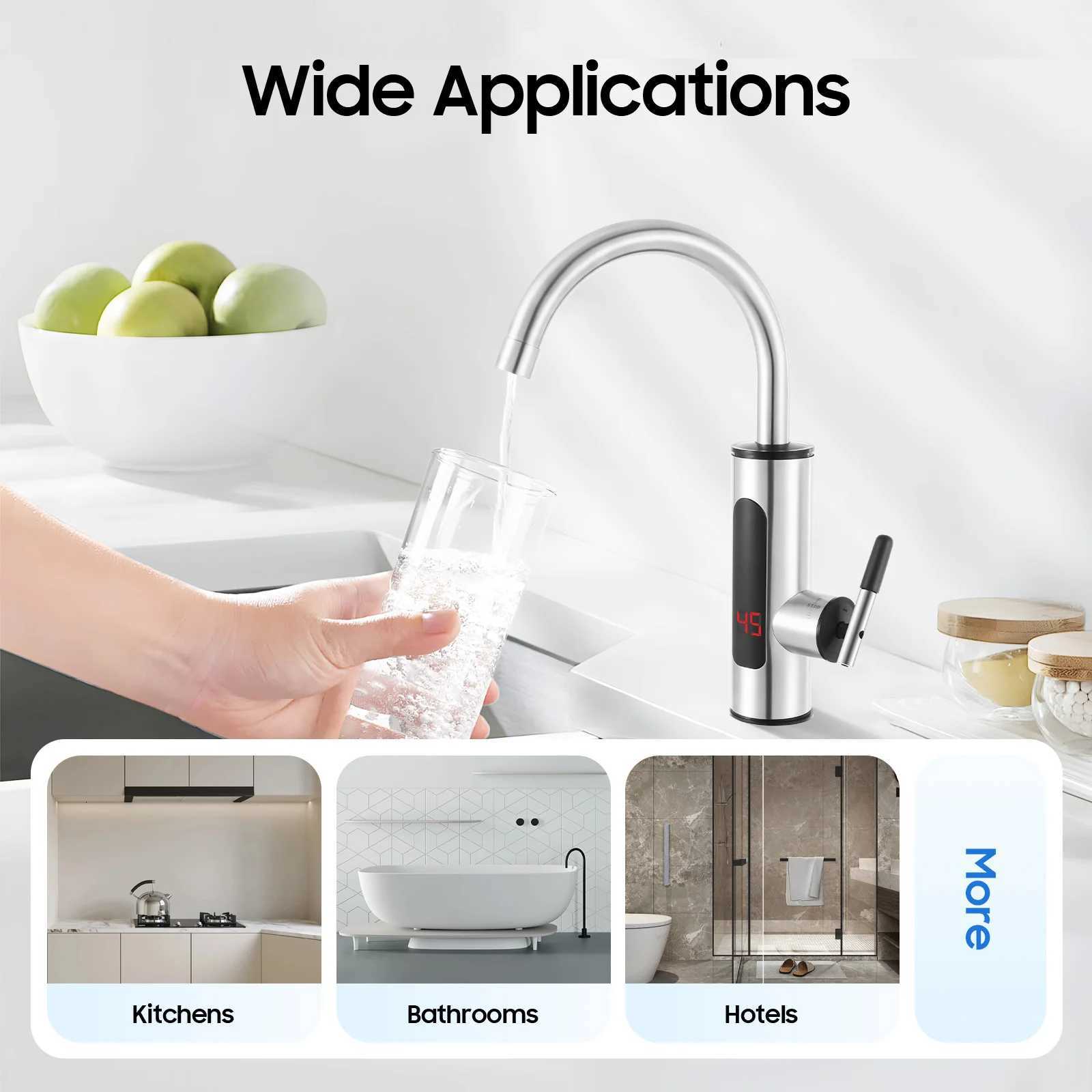 110V 3000W Instant Electric Hot Water Faucet 304 Stainless Steel Kitchen Sink Faucet with LED Display for He Bathro Y251104