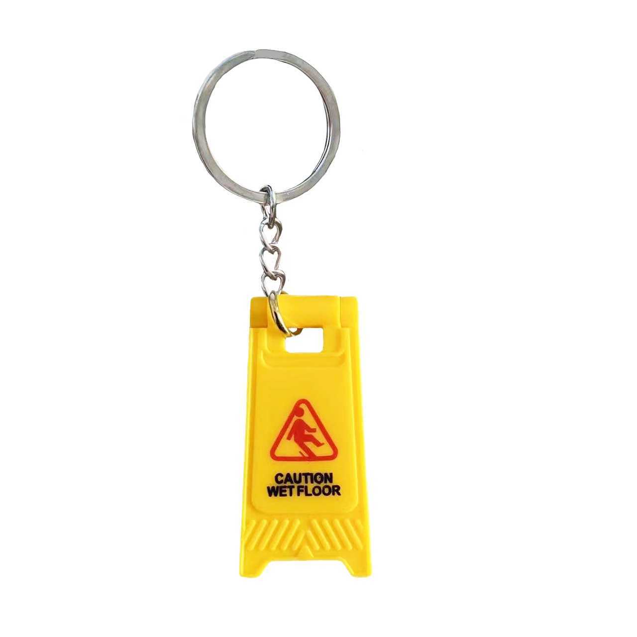 1PC CAUTION WET FLOOR Foldable Plastic KeychainW251103
