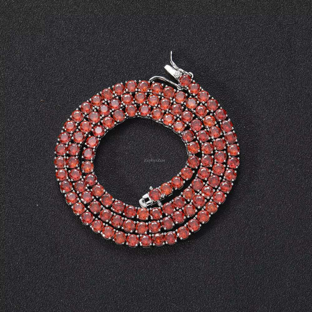 4mm Red CZ Iced out Dia Chain Hip Hop Bg Tennis Necklace with Zircon Party Jewelry