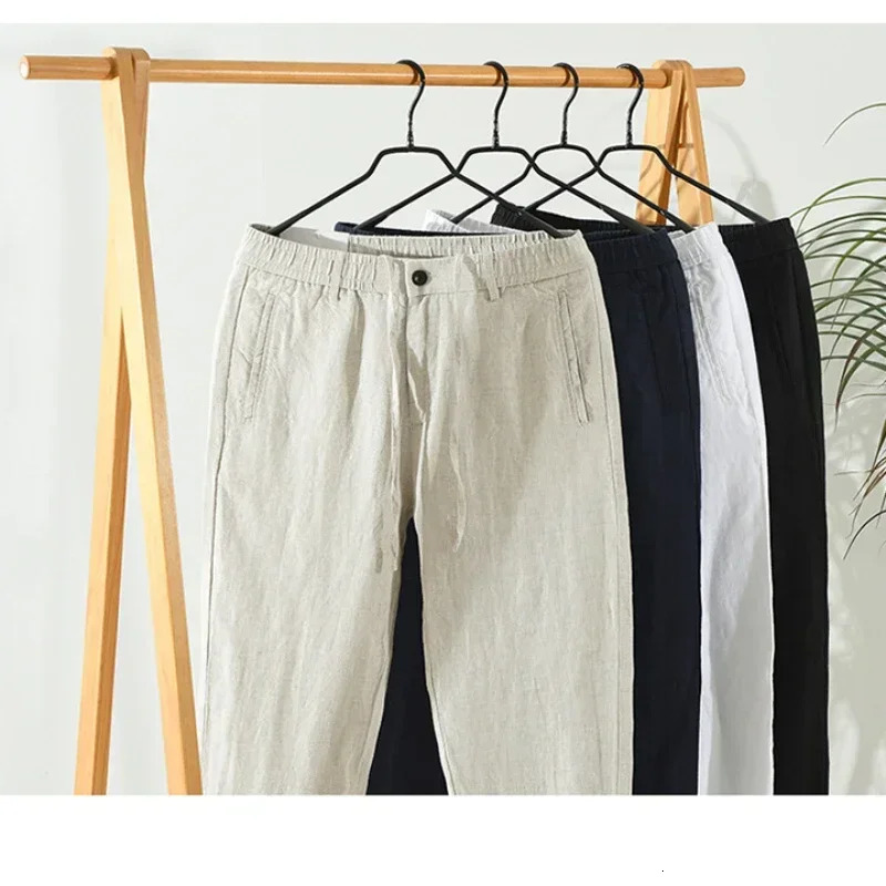 Summer 100% Linen Casual Pants Men Clothing Thin Straight Breathable Oversize Men Trousers C1606 250402
