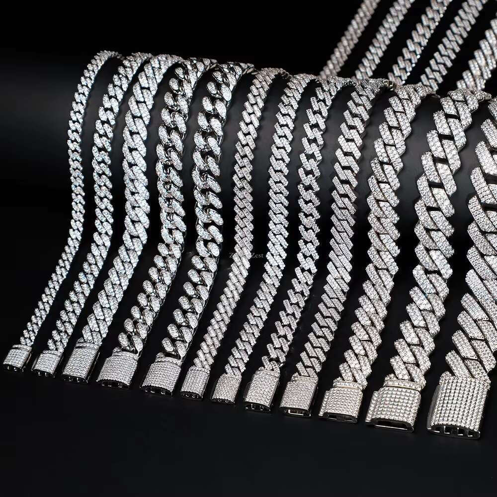 Pass Dia Test Hip Hop Jewelry Vvs Stone Shiny 2row 3row 4row Men Sterg Sier Necklace Moissanite Cuban k Chain