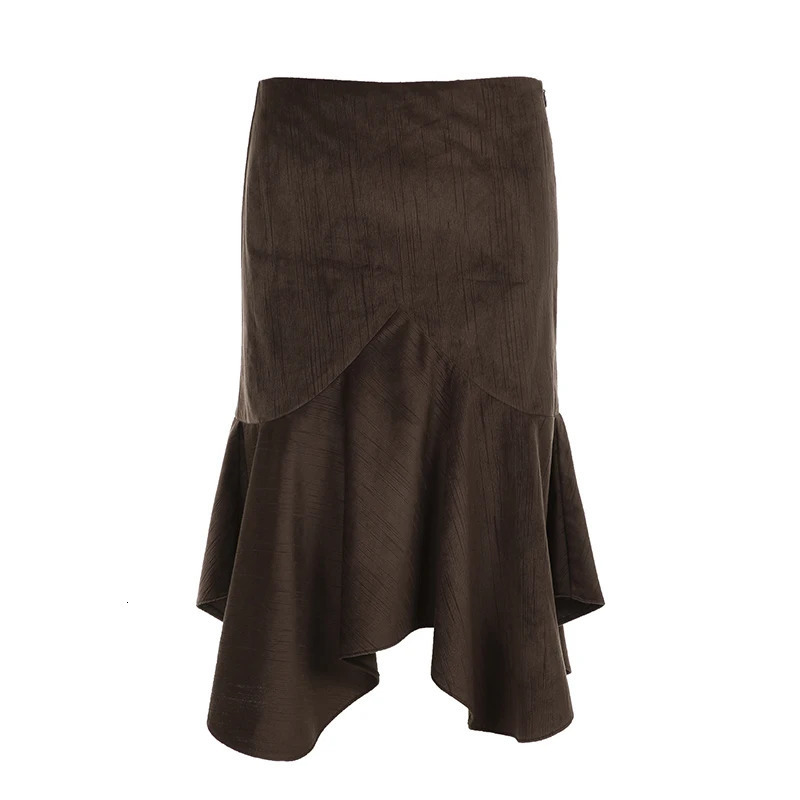 Rockmore Retro Straight Skirt Womens Irregular High Waist Y2K Retro Casual Street Clothing Knee Length Midi Skiing Harajuku Korea 250324