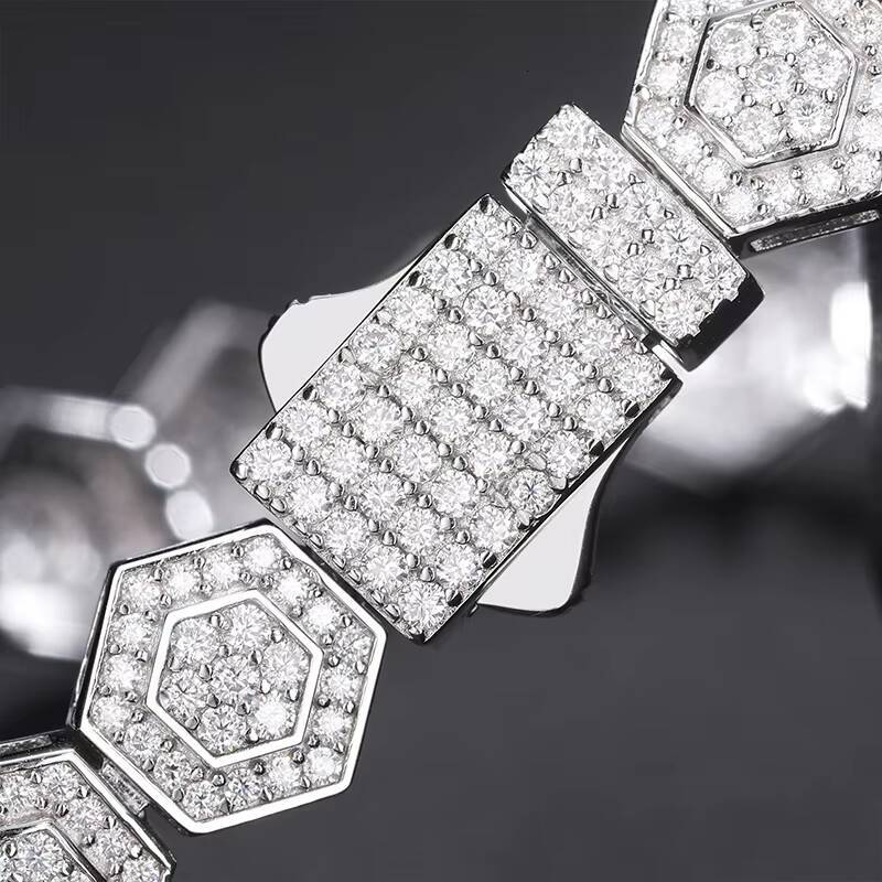 Bling Iced Out Mens Jewelry Geometric Bracelet 9mm 925 Sterling Silver Vvs Moissanite Diamond Hexagon Bracelet