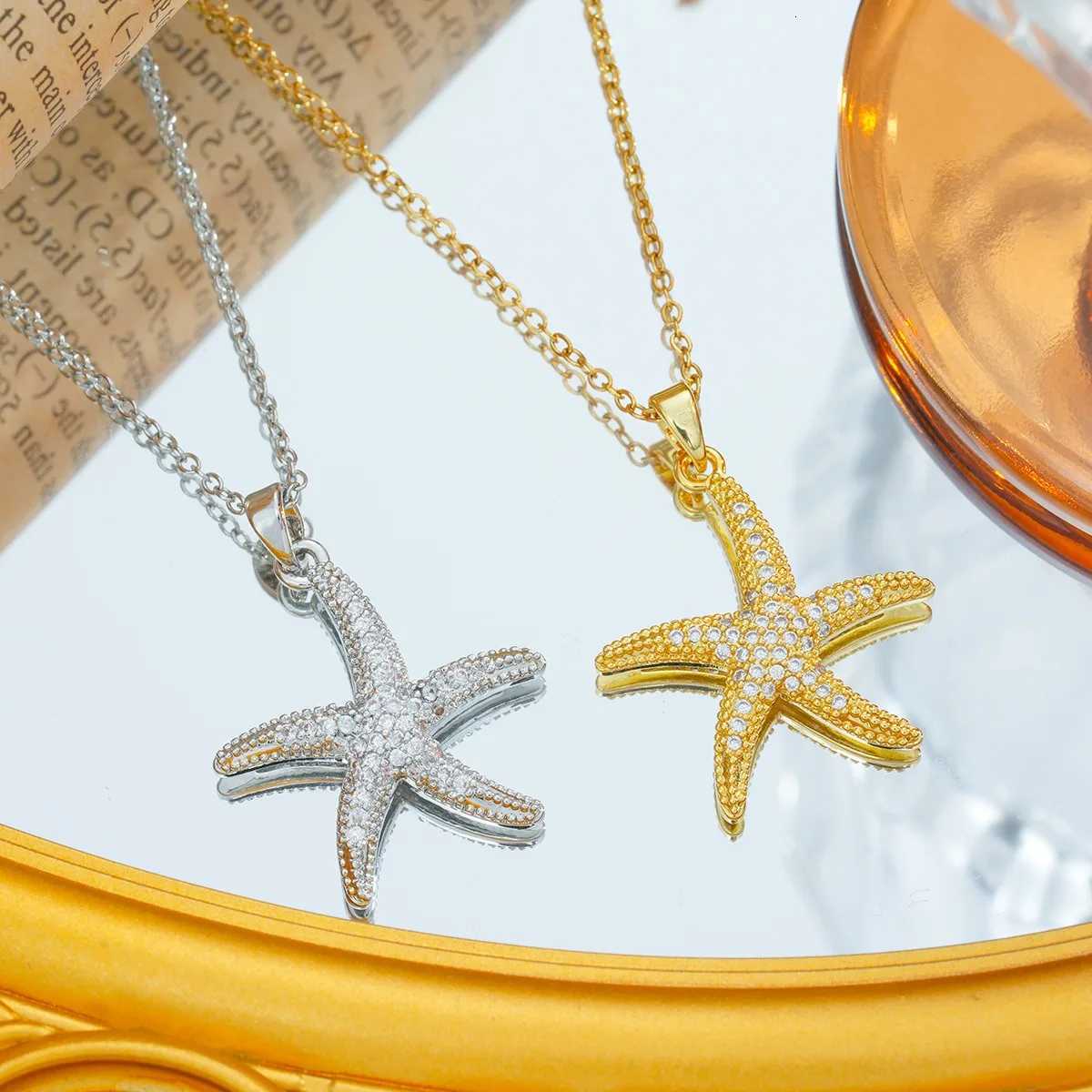Stainless Steel Chain Fashion Zircon Starfish Pendant Necklaces for Women Girls Boho Party Accessories Jewelry Gift for FriendsXJ251104