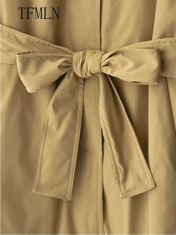 2025 Autumn Women Causal Jackets With Belt Fashion Turn Down Collar Single Breasted Loose Coats Vintage Solid Chic Streetwear J251103