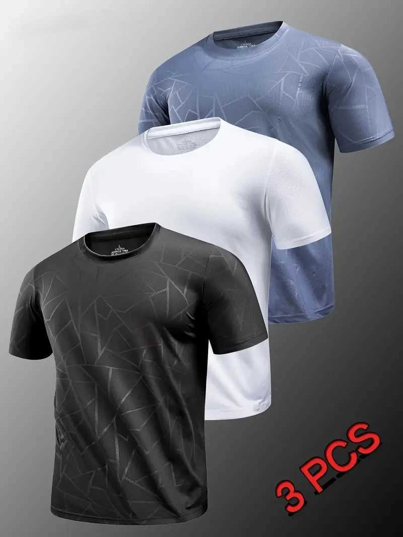 Three Piece Set Tee Simple Solid Color Style Mens T shirt Fashion Quick Dry Loose Short Sleeve Summer Casual O-neck Sports Tops W250403