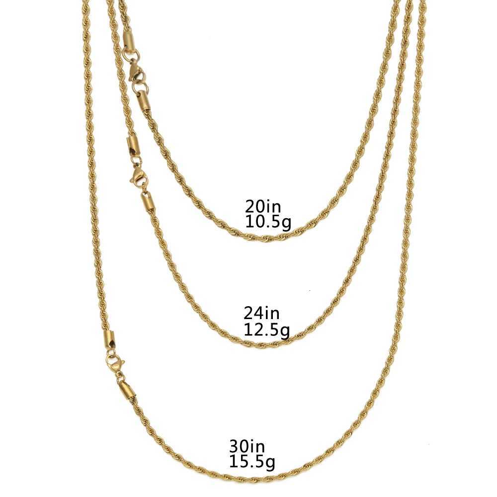 Stainless Steel 3mm Rope Chain Necklace 18inch 22inch Gold Silver Color High Quality Hiphop Fashion Jewelry For Men/WomenXJ251104