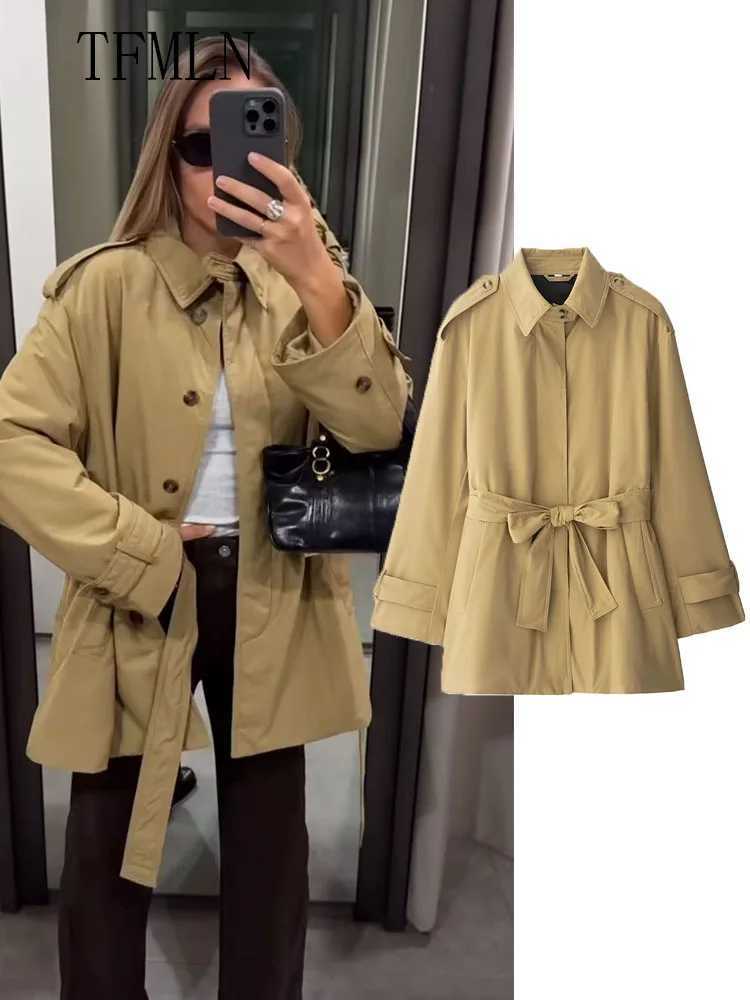 2025 Autumn Women Causal Jackets With Belt Fashion Turn Down Collar Single Breasted Loose Coats Vintage Solid Chic Streetwear J251103