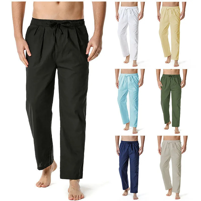 Summer Men Sport Gym Pants Soild Cotton Linen Pants Breathable Casual Training Trousers Joggers Hip Pop Sweatpants Streetwear 250402