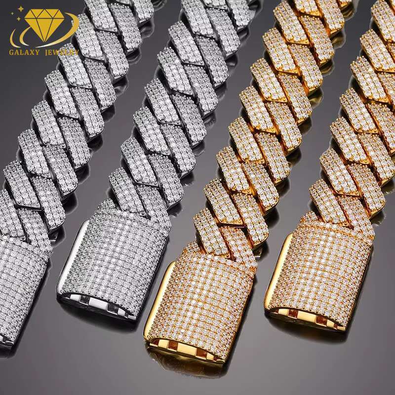 Pass Diamond Tester GRA Certified 3 Rows Cuban Chain Iced Out 15mm 18mm 20mm Moissanite Cuban Link Chain Necklace for Men