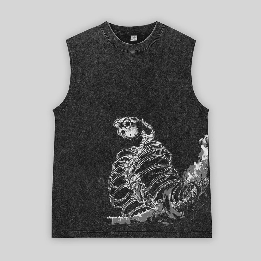 Attack on Titan Anime Acid Washed Printed Vest 100% Cotton Streetwear Tops Vintage Manga Fashion Oversized Vest for Men Unisex 250402