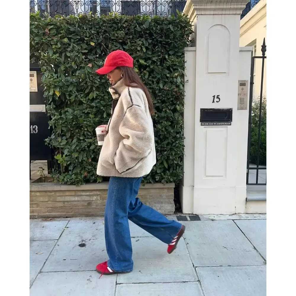 Turtleneck Fleece Woman Top Coats Female Thick Warm Loose New Outerwear Ladies Beige Long Sleeve Casual Jackets J251103