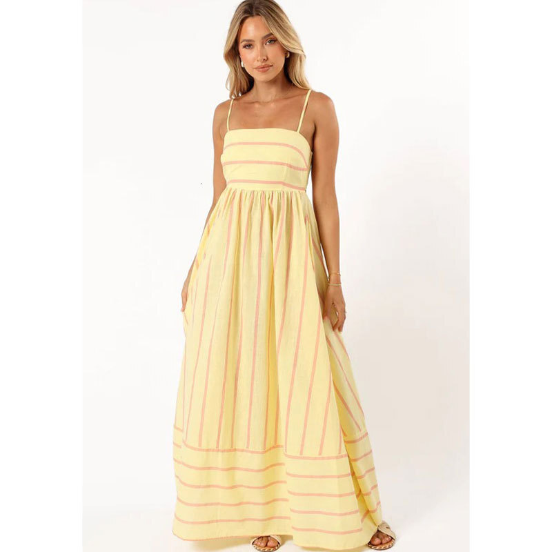 2025 Spring/Summer New Womens Clothing Elegant Vacation Style Strap Striped Dress